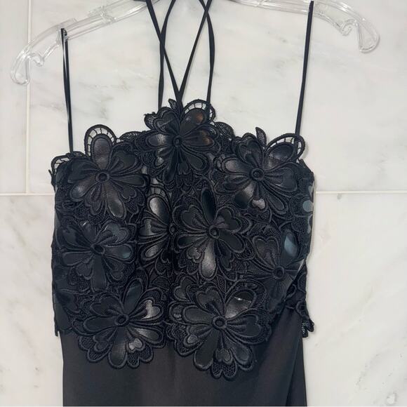 Ramy Brook Mora Floral Lace Bodice Halter Gown Black 2 - Picture 6 of 15